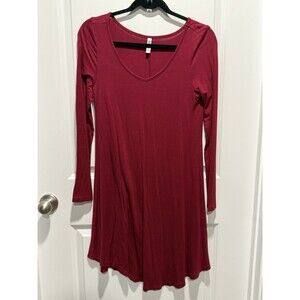 T-Shirt Dress Maroon Medium Dearcase Long Sleeve‎ Knee Length Women’s